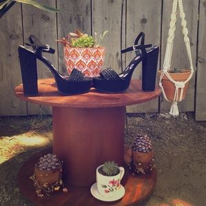 Juicy Couture black rhinestone platform high heels